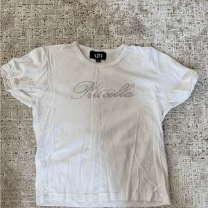 A24 Priscilla White Short Sleeve Tee with Rhinestone Detail